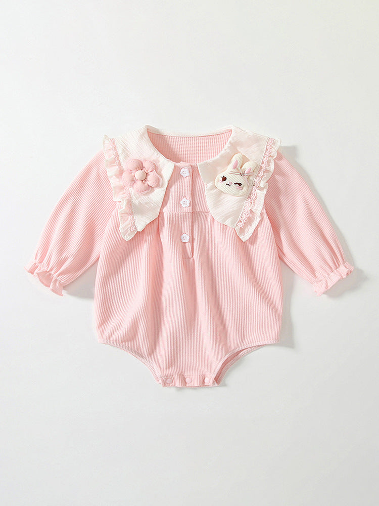 Spring Arrival Baby Girls Flowers and Rabbits Pattern Pink Onesies Bodysuits-1