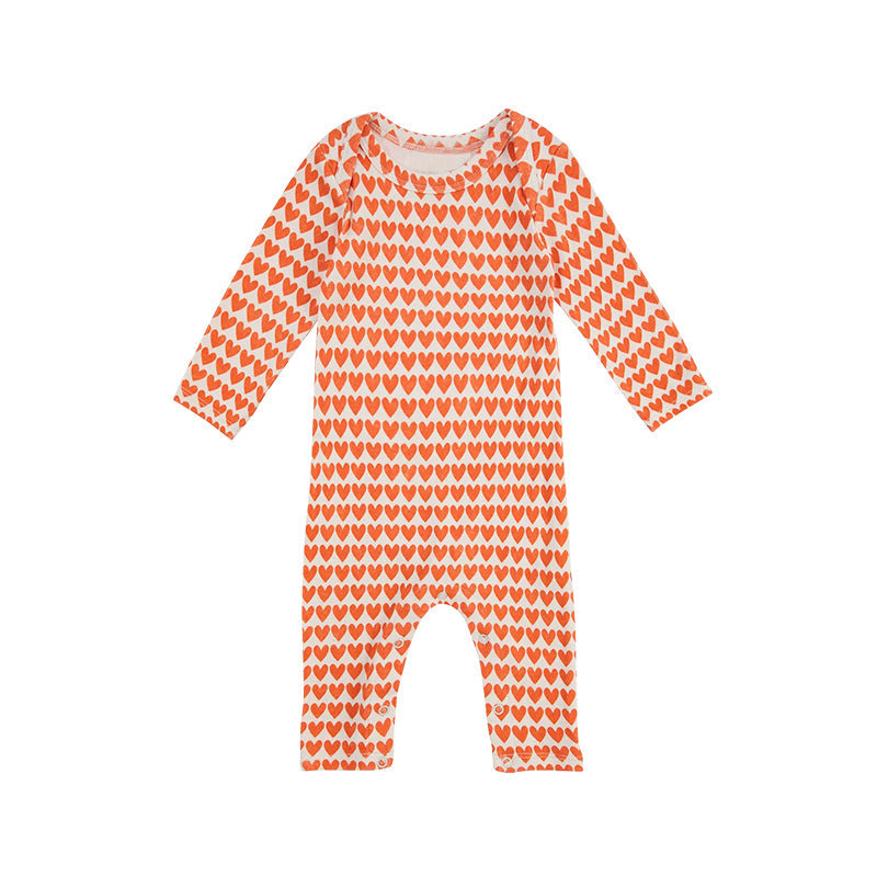 Baby Heart Print Pattern Envelope Collar Long Sleeve Romper-2