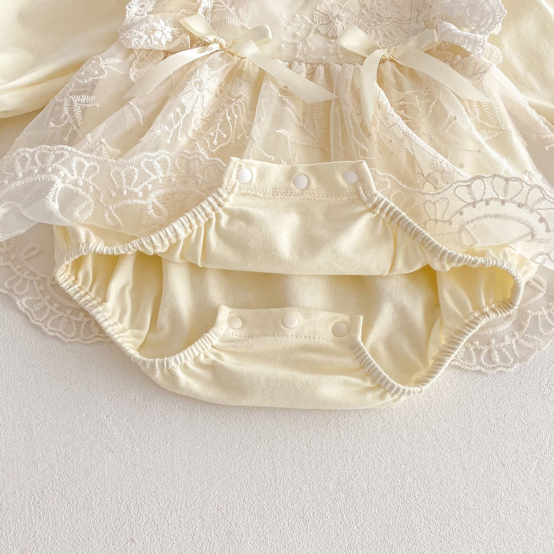 Spring New Arrival Baby Girls Cute Floral Embroidered Tulle Long Sleeves Onesies-3