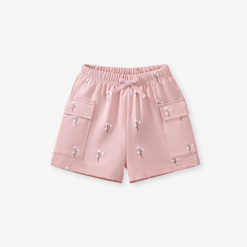 Summer Baby Kids Animals Cartoon Pattern T-shirt and Floral Shorts Clothing Set for Girls-3