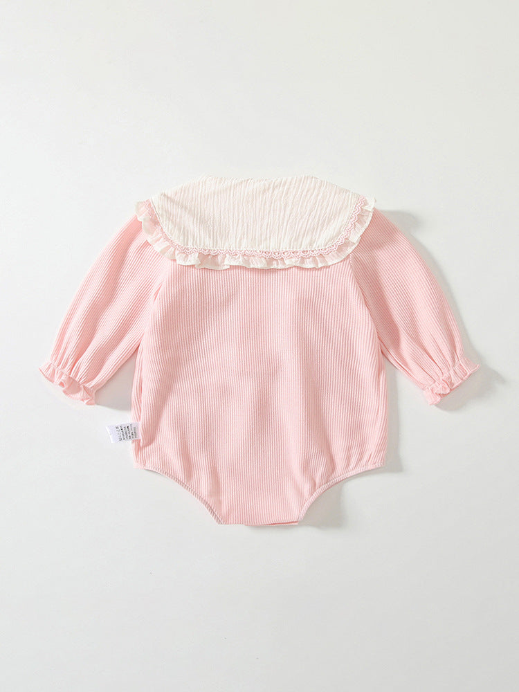 Spring Arrival Baby Girls Flowers and Rabbits Pattern Pink Onesies Bodysuits-2