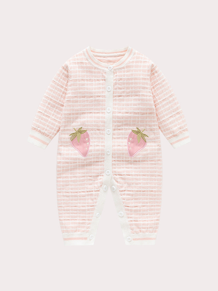 Autumn and Winter Arrival Baby Girls Knitted Strawberry Pattern Rompers-3