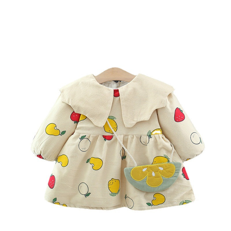 Autumn and Winter Arrival Baby Girls Long Sleeves Fruits Print Dress-5