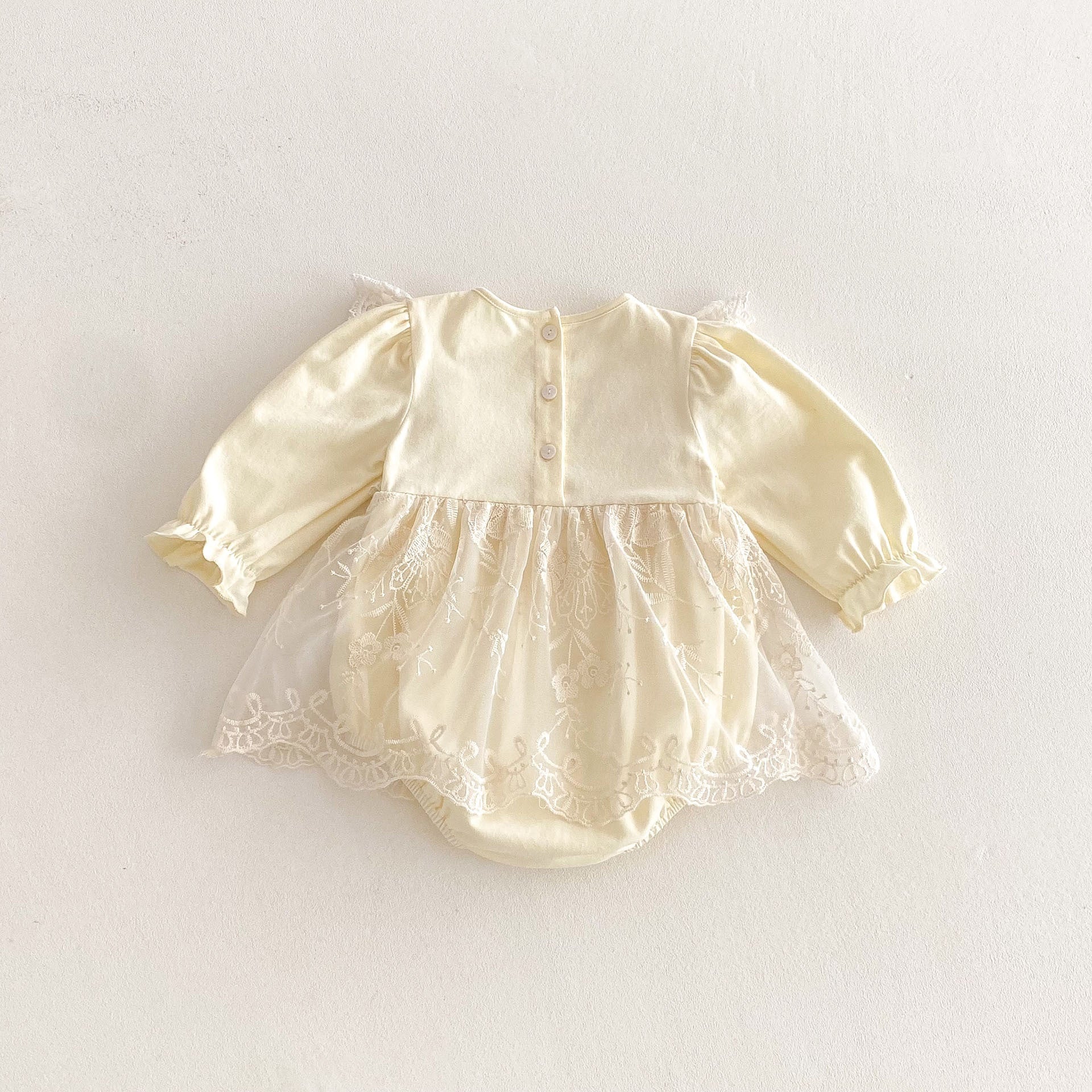 Spring New Arrival Baby Girls Cute Floral Embroidered Tulle Long Sleeves Onesies-1