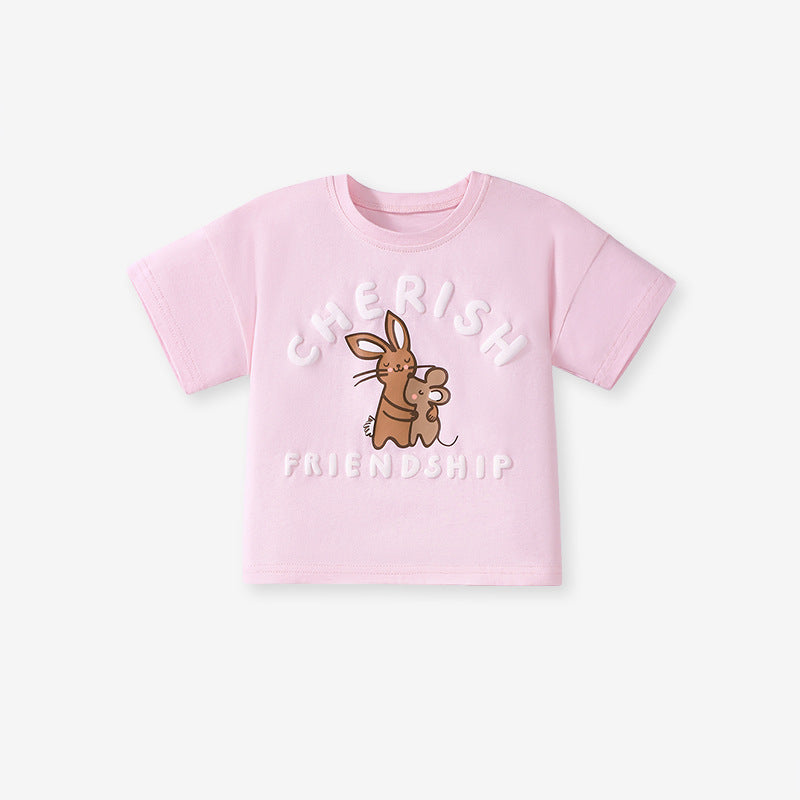 Summer Baby Kids Animals Cartoon Pattern T-shirt and Floral Shorts Clothing Set for Girls-2