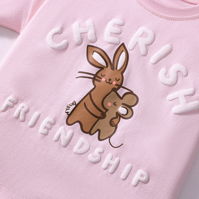 Summer Baby Kids Animals Cartoon Pattern T-shirt and Floral Shorts Clothing Set for Girls-4