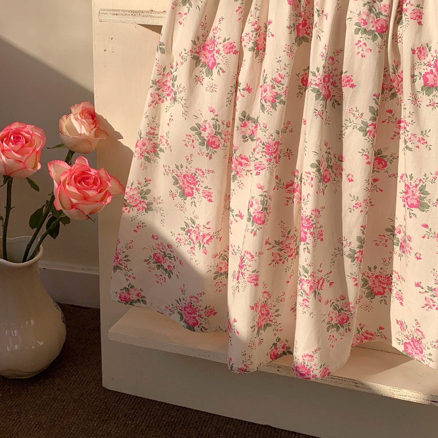 Summer Baby Kids Girls French Short Sleeves Floral Pattern Printed Dress-2