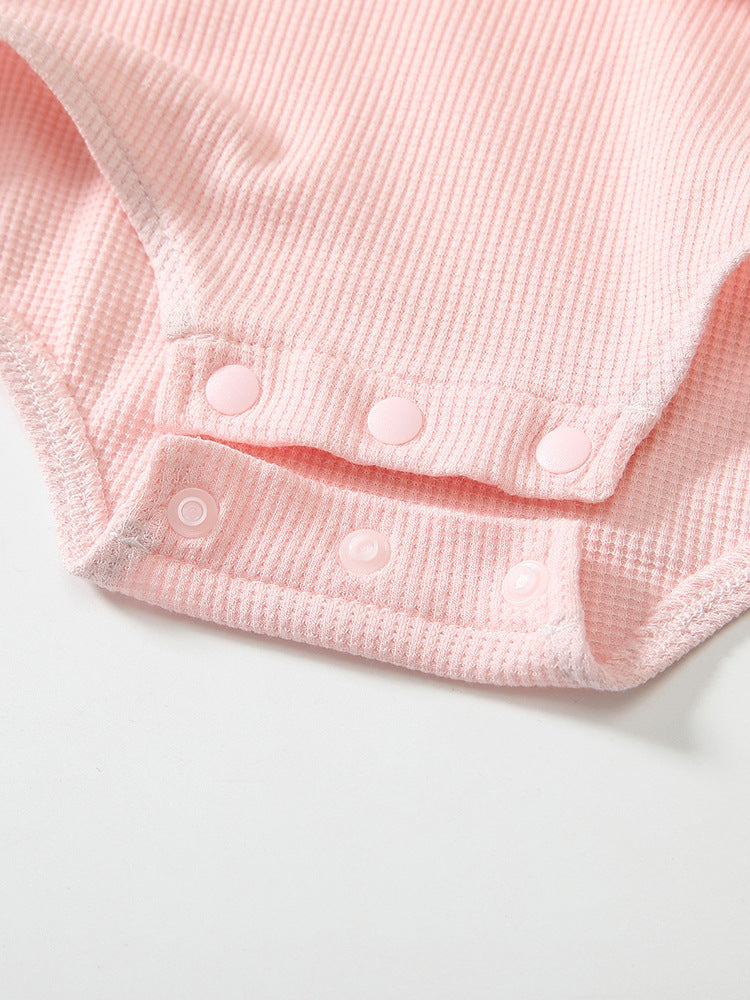 Spring Arrival Baby Girls Flowers and Rabbits Pattern Pink Onesies Bodysuits-4