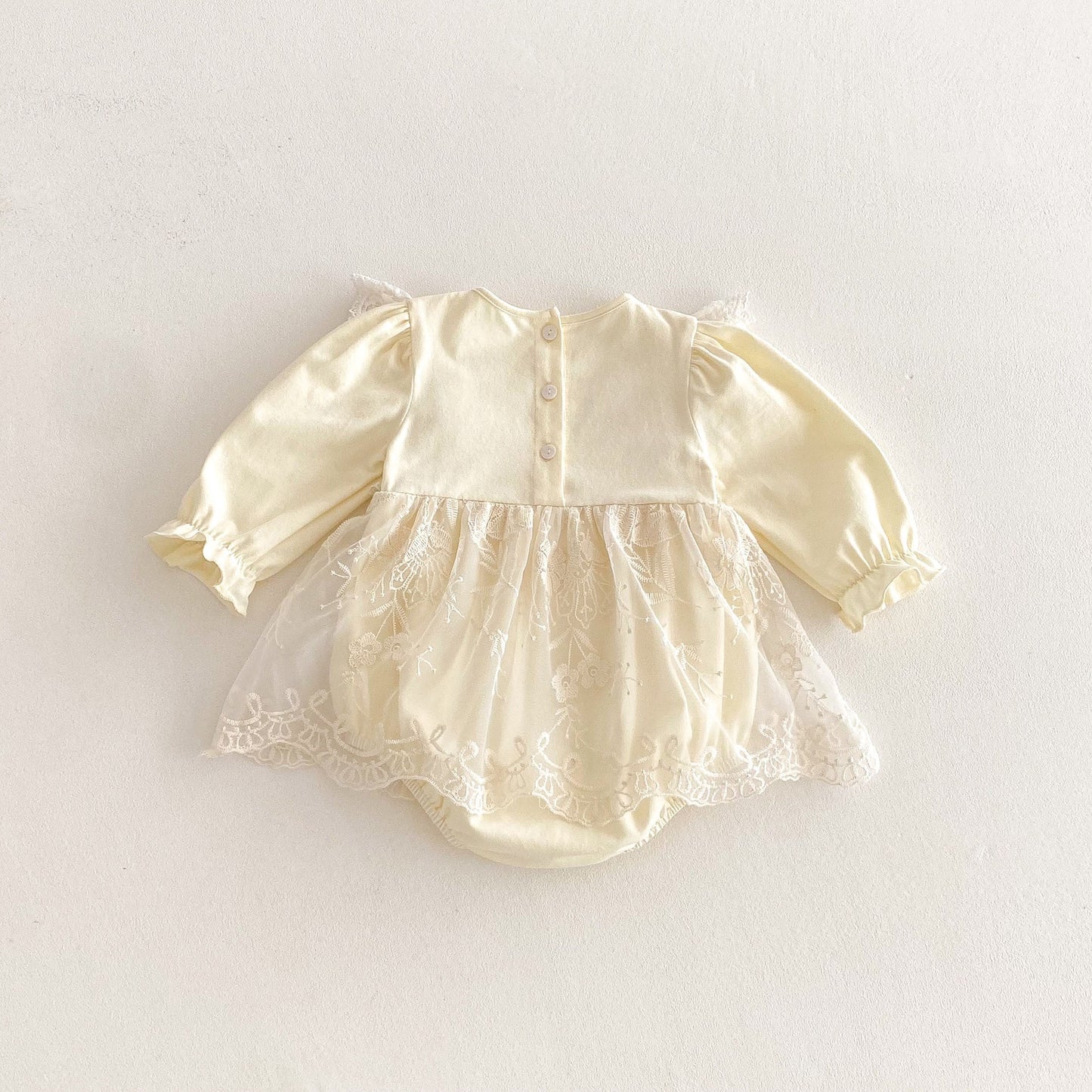 Spring New Arrival Baby Girls Cute Floral Embroidered Tulle Long Sleeves Onesies-1