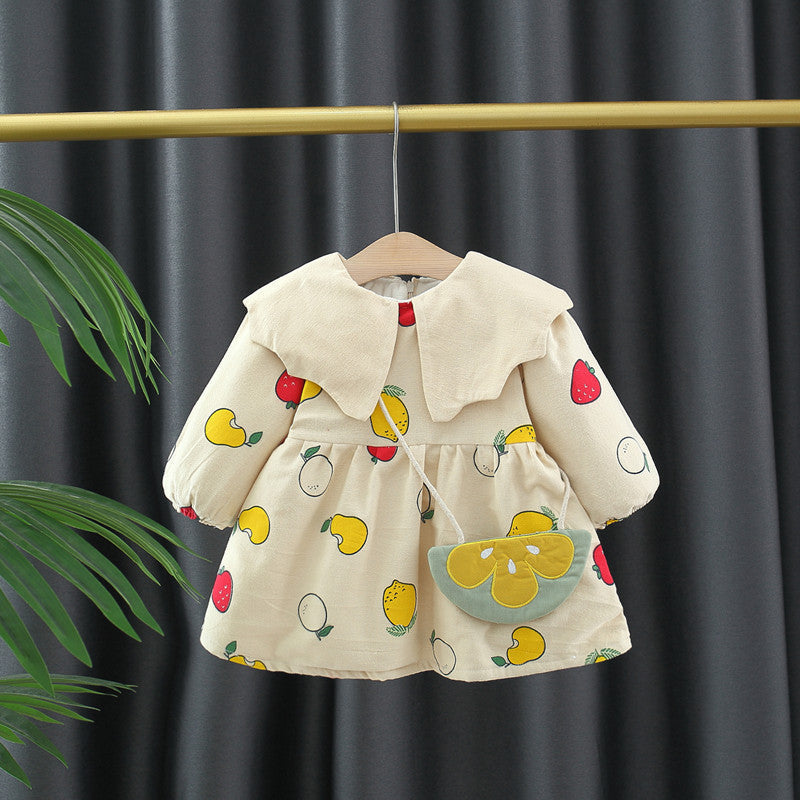 Autumn and Winter Arrival Baby Girls Long Sleeves Fruits Print Dress-0